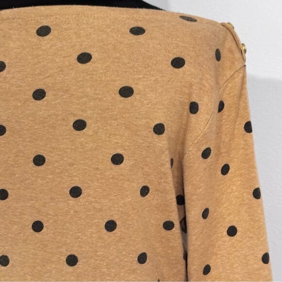 Land's End | Women’s Tan Black Polka Dot Boat Neck Cotton Sweater Top Size S - Picture 9 of 15